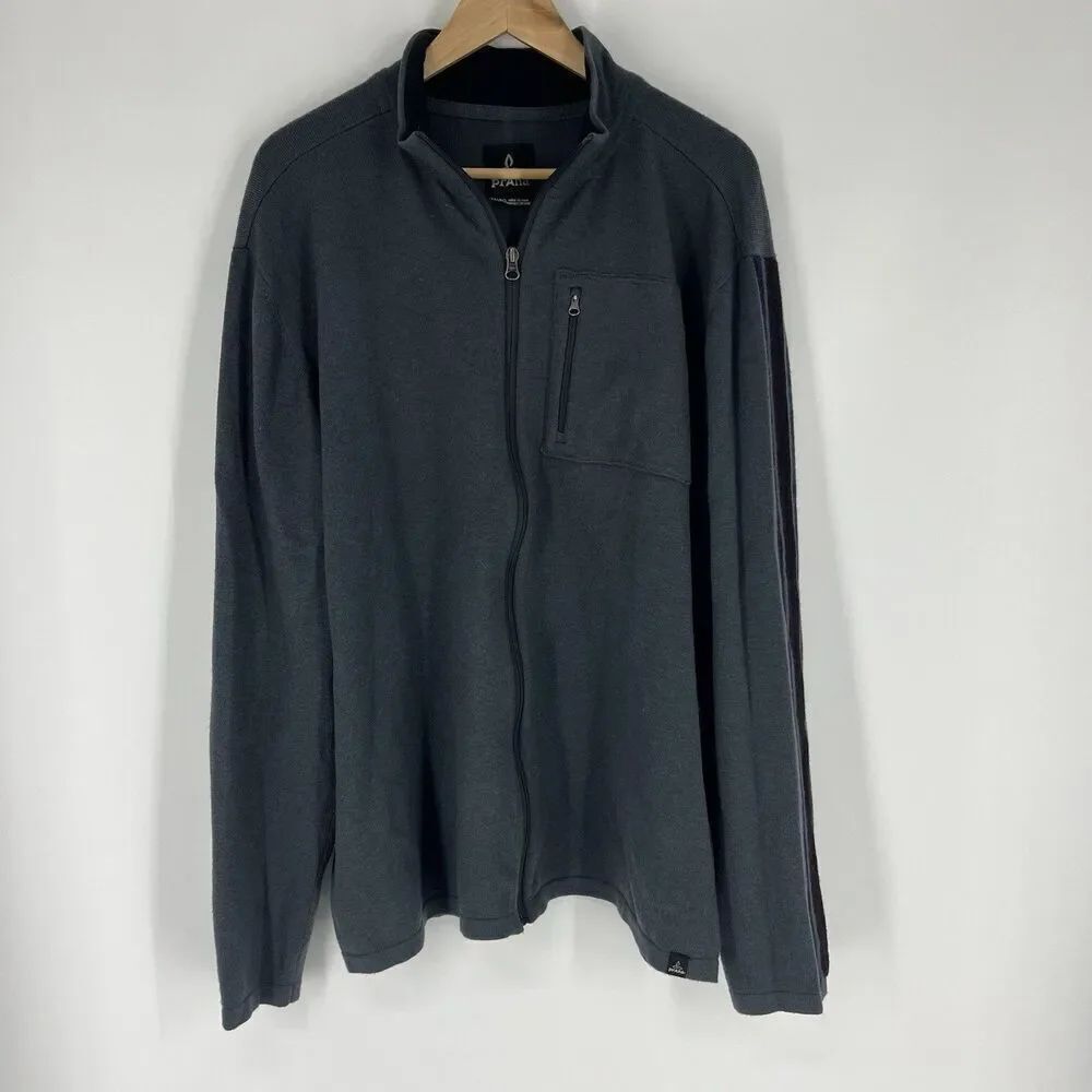 Prana Sweater Jacket Size XXL Mens Gray Holberg Stripe Wool Outdoor Gorpcore